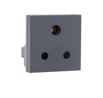 6A 3 Pin Round socket with shutter IS Mark Grey Indoasian Image