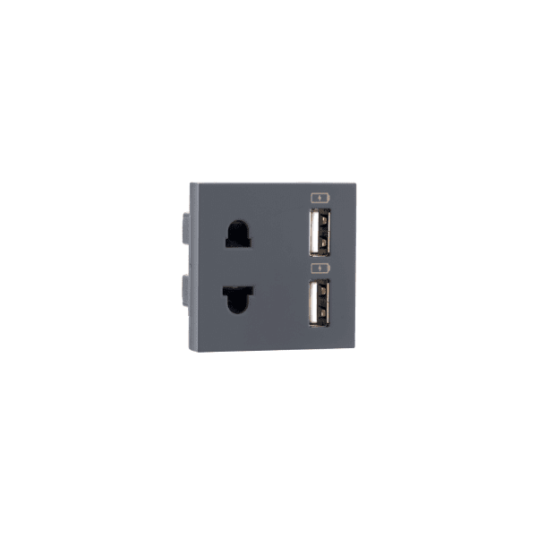 Combi Euro socket and USB Type A Type A 3.1A Grey Indoasian Image