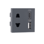 Combi Euro socket and USB Type A Type C 3.1A Grey Indoasian Image