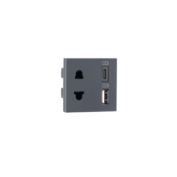 Combi Euro socket and USB Type A Type C 3.1A Grey Indoasian Image