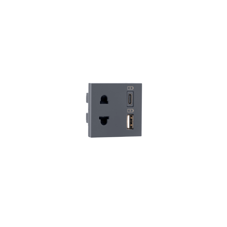 Combi Euro socket and USB Type A Type C 3.1A Grey Indoasian Image