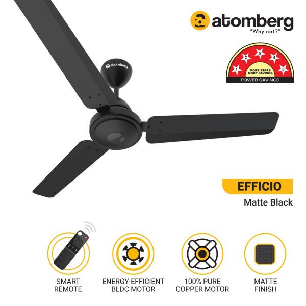 Atomberg Efficio 1200 mm BLDC Ceiling Fan with Remote Control Midnight Black 20220919atombergcfproductlistefficioblack ma 1