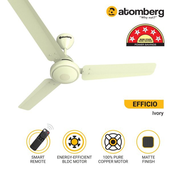 Atomberg Efficio 1200 mm BLDC Ceiling Fan with Remote Control Ivory 20220919atombergcfproductlistefficioivry ma 1