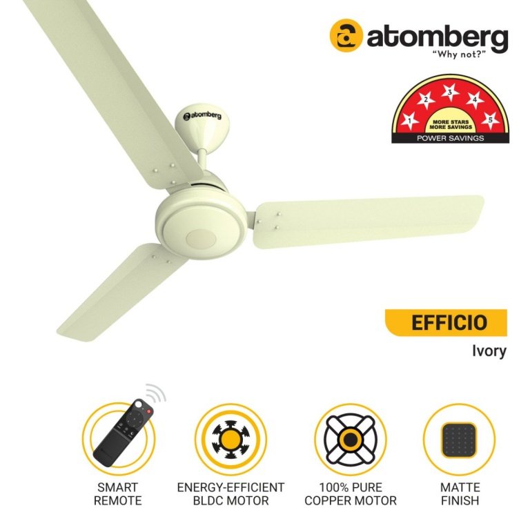 Atomberg Efficio 1200 mm BLDC Ceiling Fan with Remote Control Ivory 20220919atombergcfproductlistefficioivry ma 1