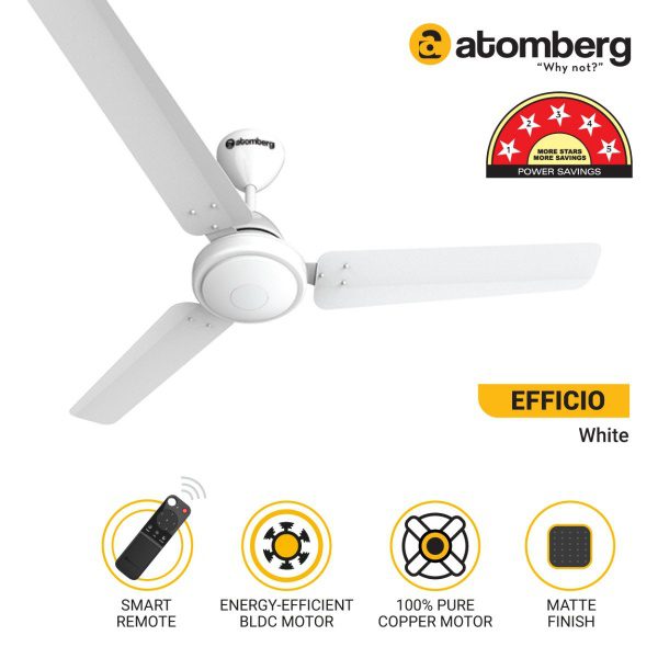 Atomberg Efficio 1200 mm BLDC Ceiling Fan with Remote Control White 20220919atombergcfproductlistefficiowhite ma 1 1
