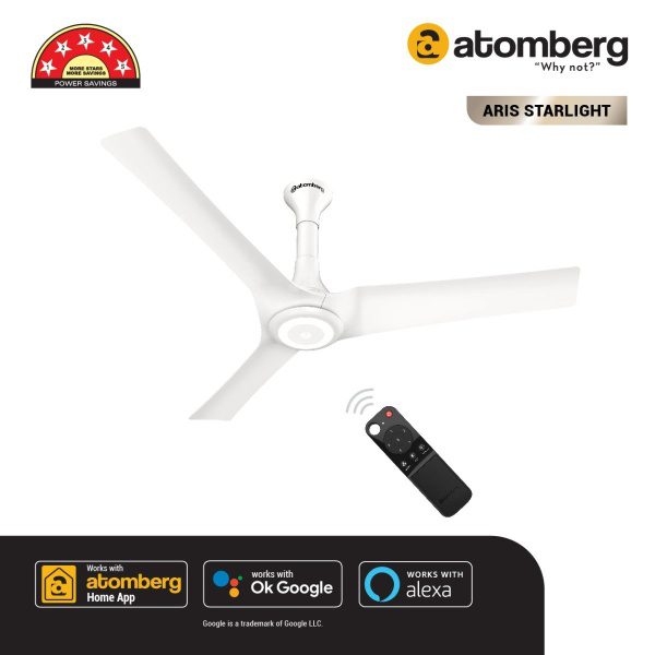 Atomberg Aris Starlight 1200 mm BLDC Ceiling Fan with IoT, Remote Control Underlight LED with 3 Colour Options Marble White 2