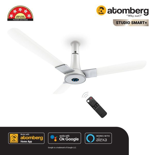 Atomberg Studio Smart 1200 mm BLDC Ceiling Fan with IoT, Remote Control LED Indicators Marble White 20230309atombergstudiosma