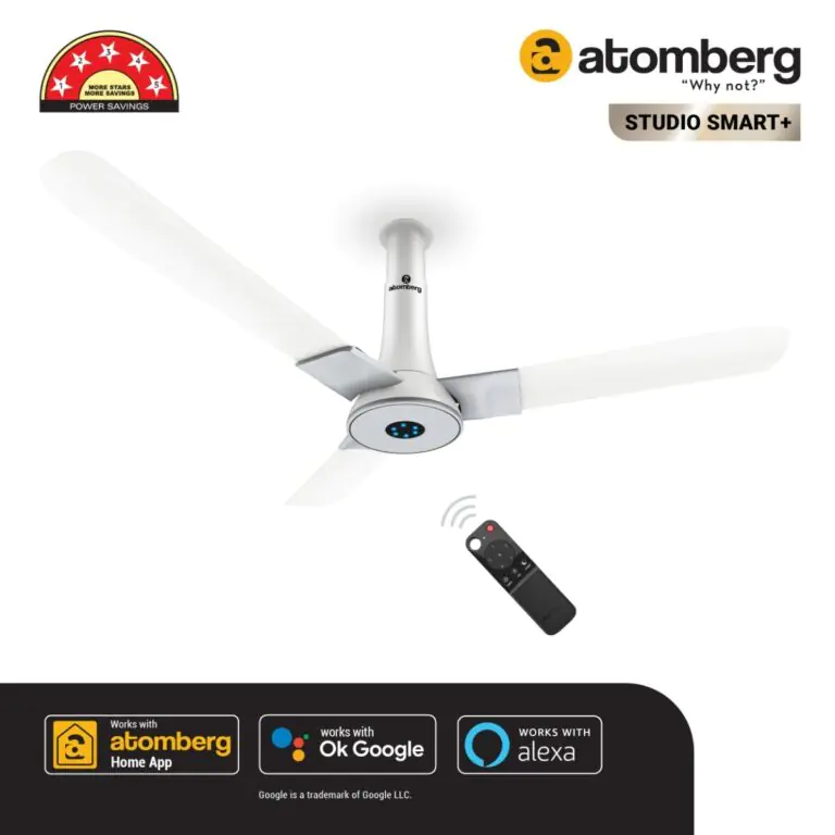 Atomberg Studio Smart 1200 mm BLDC Ceiling Fan with IoT, Remote Control LED Indicators Marble White 20230309atombergstudiosma