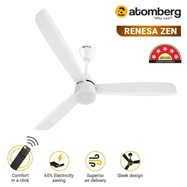 Atomberg Renesa Zen 1200 mm BLDC Ceiling Fan with Remote Control Gloss White 22.09.23 renesa zen pli white 2