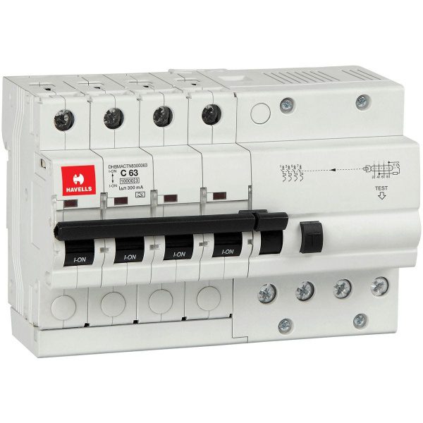 RCBO A Type TPN 4M 300 mA 63 A Havells DHBMACTN8300063 dhbmactn8300063