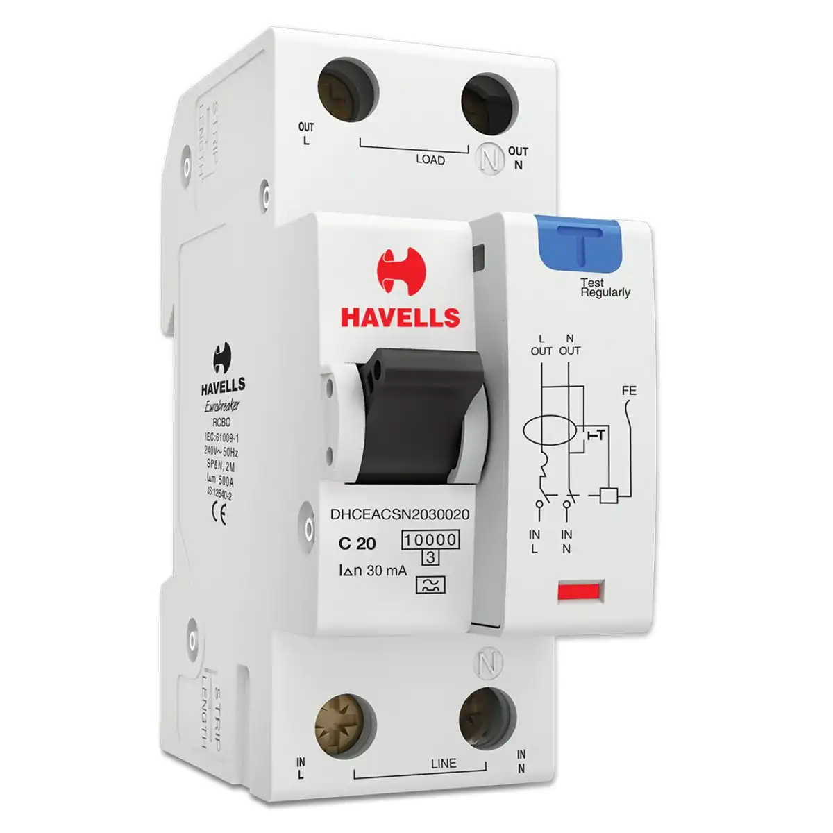 DHCEACSN2030020.jpg RCBO A Type SPN 2M 30 mA 20 A Havells DHCEACSN2030020 dhceacsn2030020
