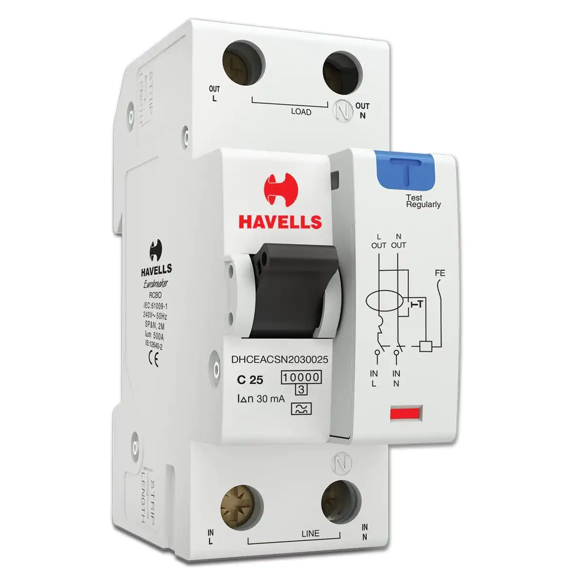 DHCEACSN2030025.jpg RCBO A Type SPN 2M 30 mA 25 A Havells DHCEACSN2030025 dhceacsn2030025