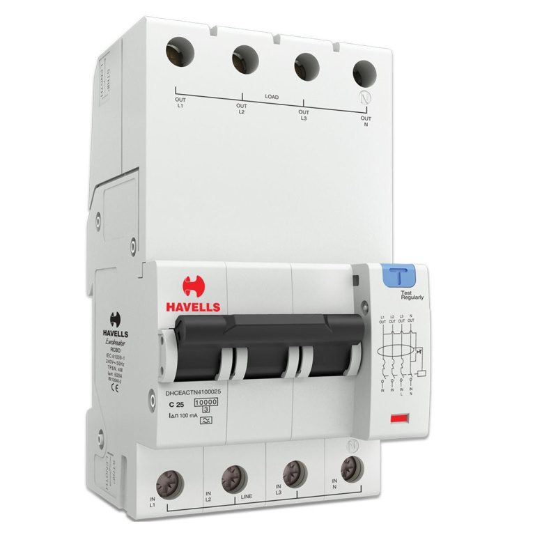 RCBO A Type TPN 4M 100 mA 25 A Havells DHCEACTN4100025 dhceactn4100025