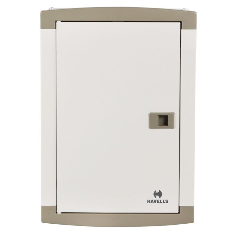 TPN Single Door QVE Series DB Suitable for MCB RCCB Isolator as incomer 8 Way Regal Grey Havells DHDNTHCDRW08 dhdnthcdrw08