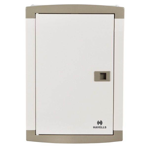 TPN Single Door QVE Series DB Suitable for MCB RCCB Isolator as incomer 4 Way Regal Grey Havells DHDQTHCSRW04 dhdqthcsrw04