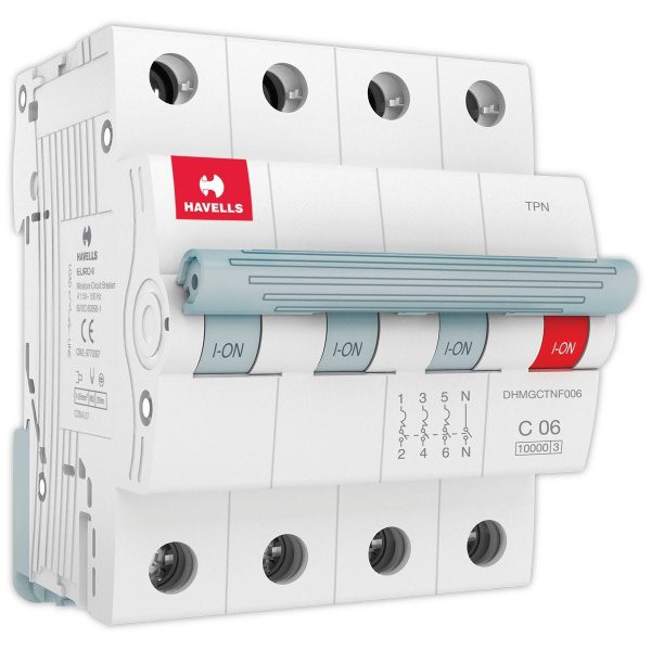 MCB TPN C Curve 10 A Havells DHMGCTNF010 dhmgctnf006