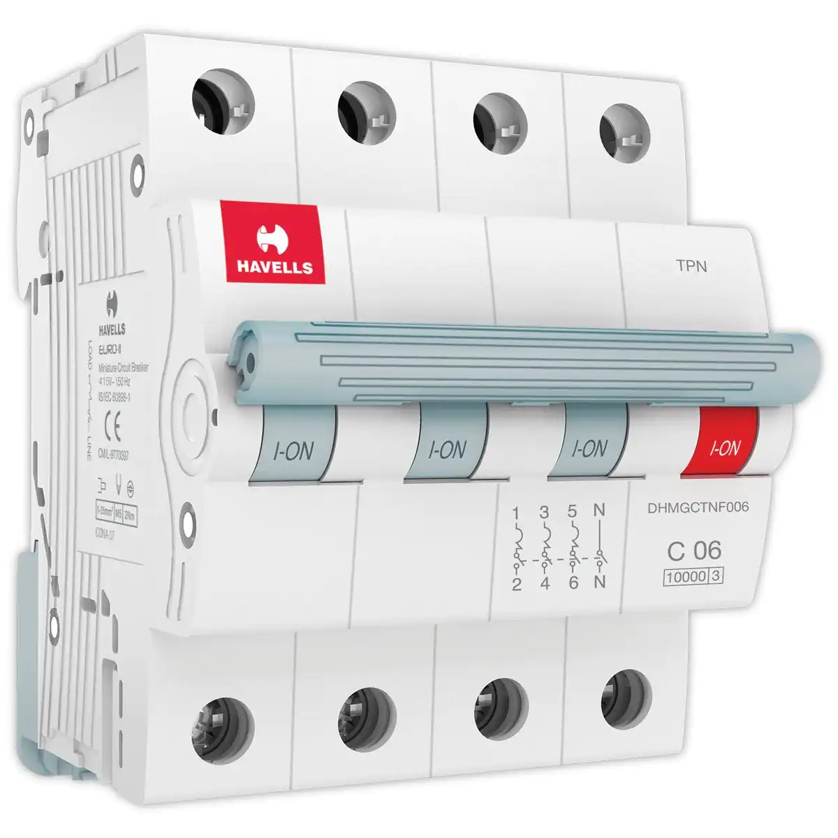MCB TPN C Curve 10 A Havells DHMGCTNF010 dhmgctnf006