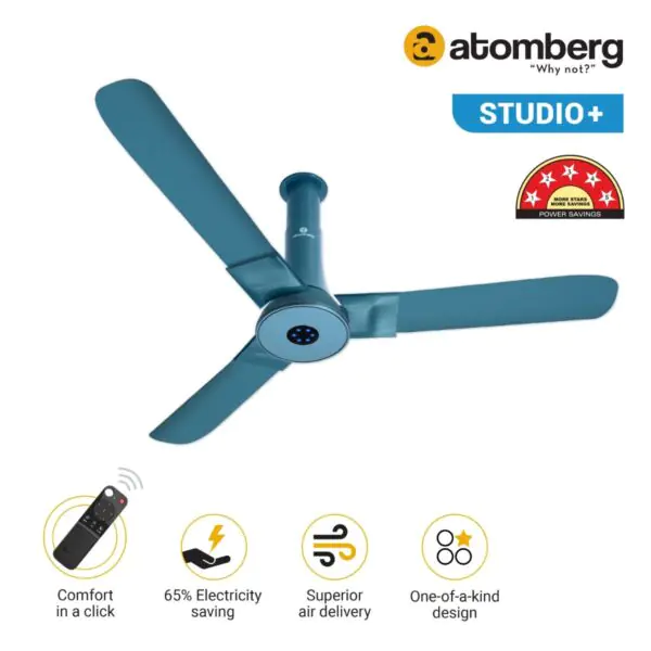Atomberg Studio 1200 mm BLDC Ceiling Fan with Remote Control LED Indicators Aegean Blue aegeanblue2