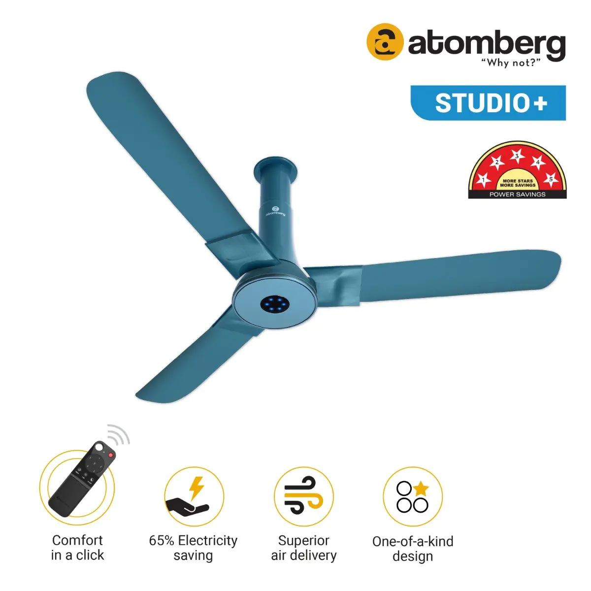 Atomberg Studio 1200 mm BLDC Ceiling Fan with Remote Control LED Indicators Aegean Blue aegeanblue2