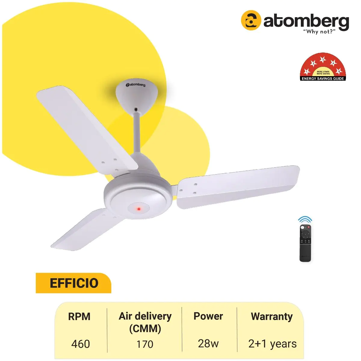 Atomberg Efficio 900 mm BLDC Ceiling Fan with Remote Control White atomberg efficio 900mm 65