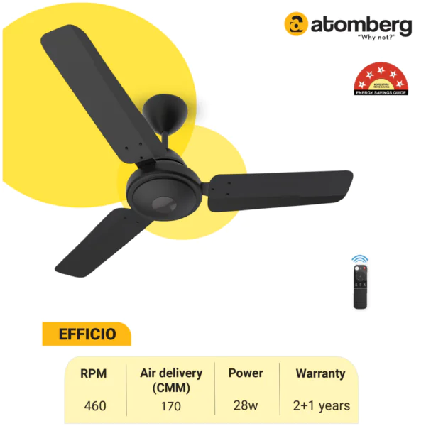 Atomberg Efficio 900 mm BLDC Ceiling Fan with Remote Control Midnight Black atomberg efficio 900mm 66