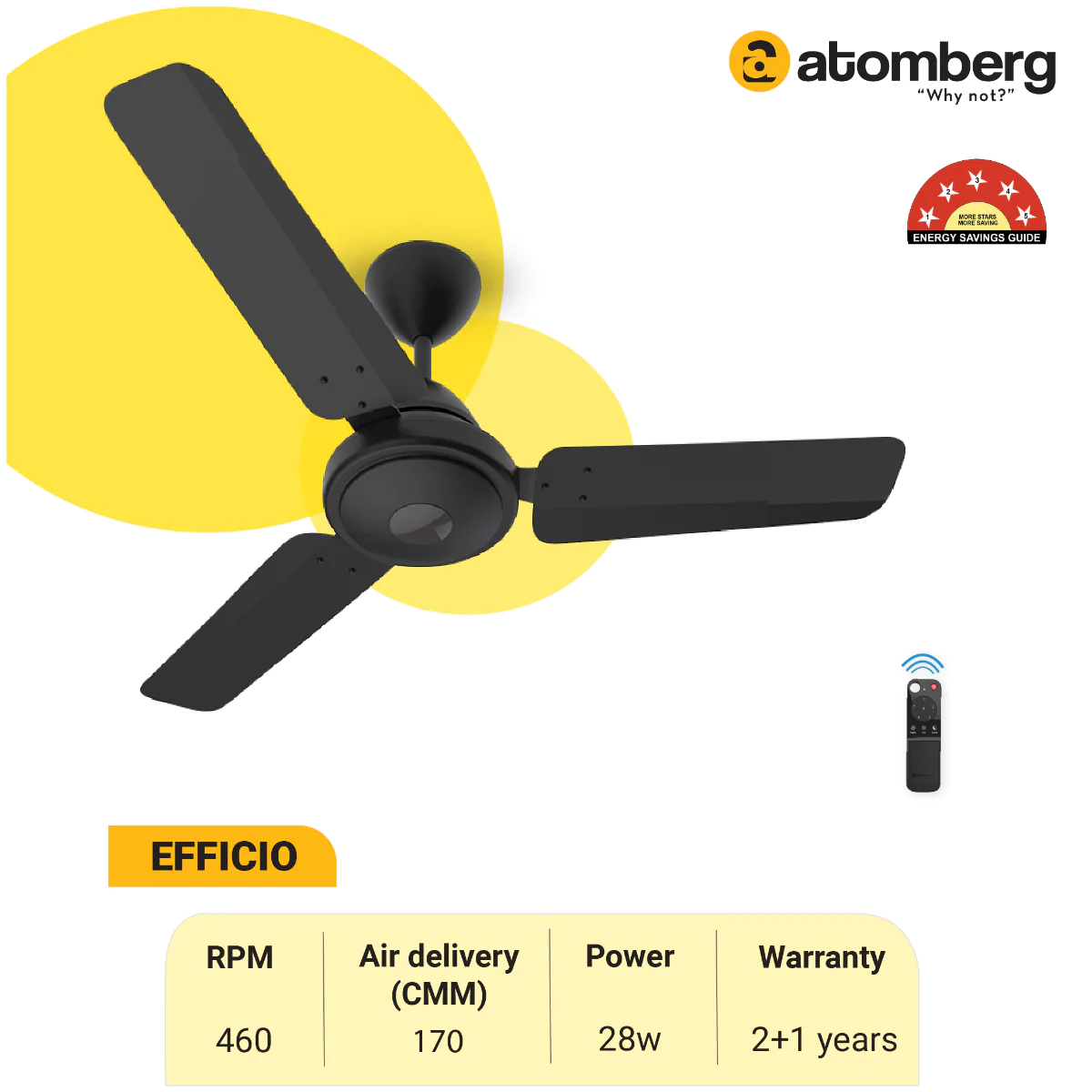 Atomberg Efficio 900 mm BLDC Ceiling Fan with Remote Control Midnight Black atomberg efficio 900mm 66