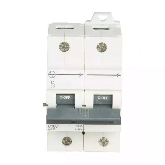AU HR MCB 125A DP 240V AC 15kA C Curve L T AU15S21253C au15s21003c au 15 mcb 15ka c100 2p front