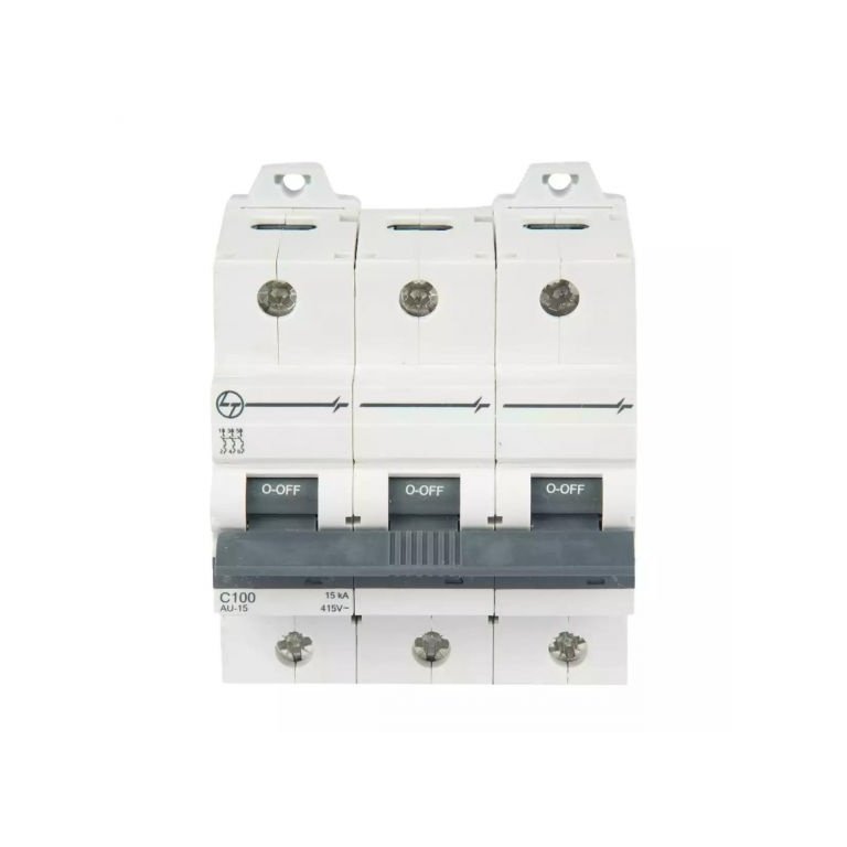 AU HR MCB 80A TP 415V AC 15kA C Curve L T AU15S30803C au15s31003c au 15 mcb 15ka c100 3p front
