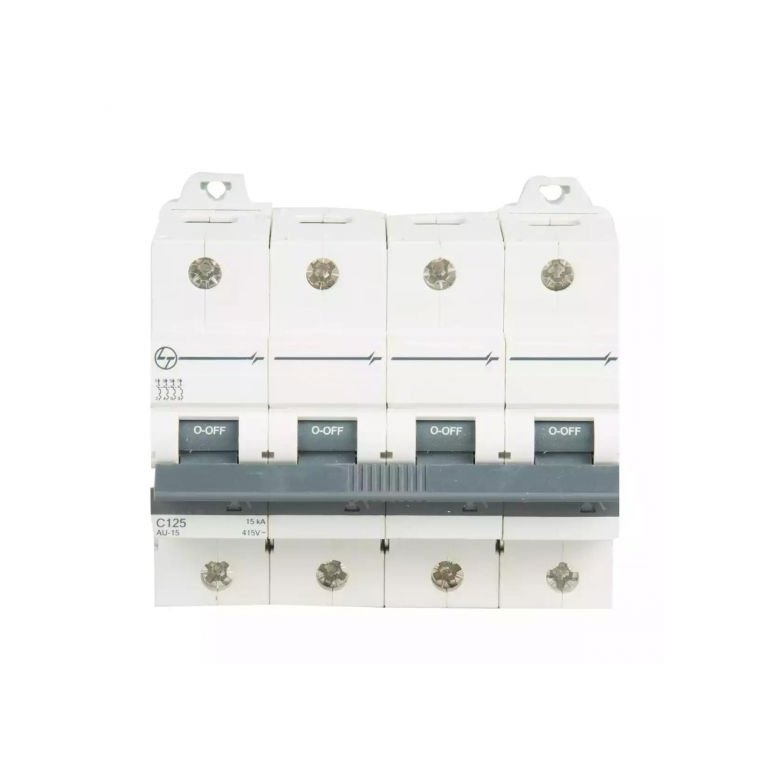 AU HR MCB 100A FP 415V AC 15kA D Curve L T AU15S41003D au15s41253c au 15 mcb 15ka c125 4p front 1