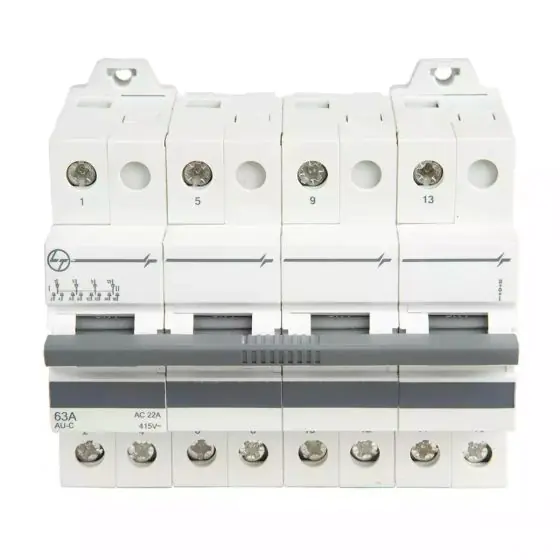 Modular Changeover 63A FP 415V AC L T AUC00406300 auc00406300 au c changeover switch4 pole63a front