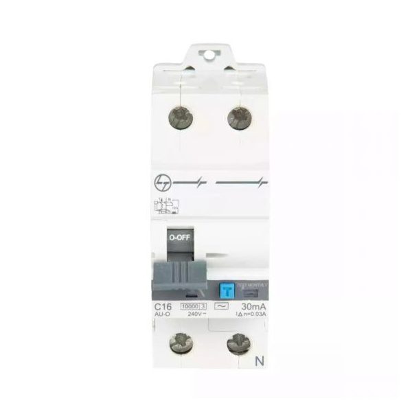 AU RCBO 32A DP 240V AC 10kA 100mA C Curve L T AUF3C203210 auf3c201603 au o rcbo standard 30c 2p c16 30ma front