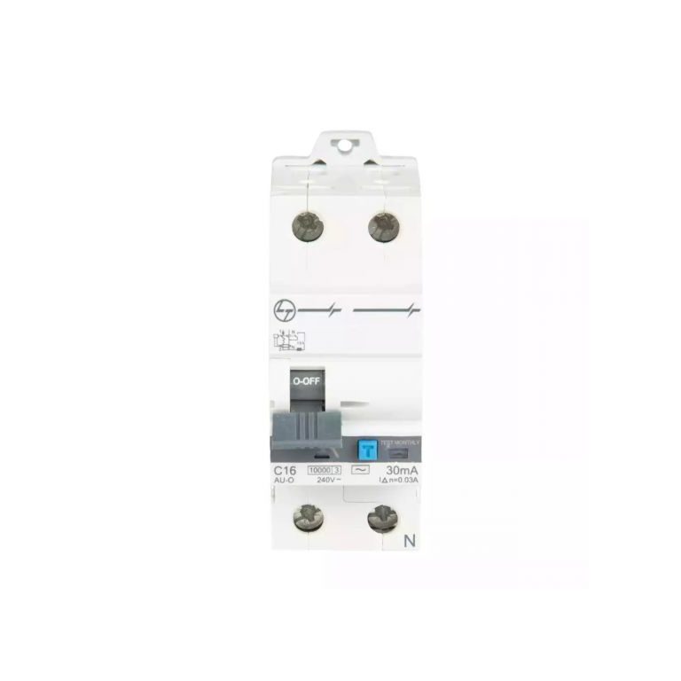 AU RCBO 32A DP 240V AC 10kA 100mA C Curve L T AUF3C203210 auf3c201603 au o rcbo standard 30c 2p c16 30ma front