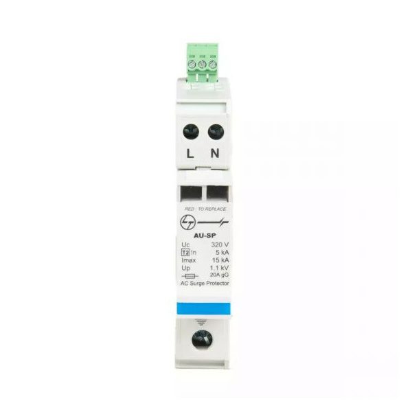 AU SPD Imax 15kA 1P N 240V Type 2 L T AUSP021PN15 ausp021pn15 spd ac type 2 1pn 1 mod.15ka front