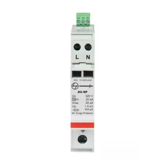 ausp021pn40_spd_ac_type_2_1pn_1_mod.40ka_front.jpg AU SPD Imax 40kA 1P N 240V Type 2 L T AUSP021PN40 ausp021pn40 spd ac type 2 1pn 1 mod.40ka front