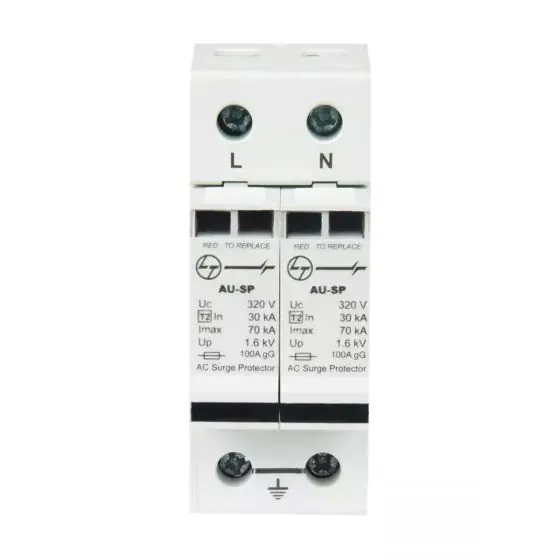 ausp021pn70_spd_ac_type_2_1pn_2_mod.70ka_front.jpg AU SPD Imax 70kA 1P N 240V Type 2 L T AUSP021PN70 ausp021pn70 spd ac type 2 1pn 2 mod.70ka front
