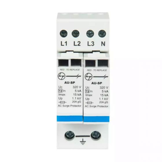 AU SPD Imax 15kA 3P N 400V AC Type 2 L T AUSP023PN15 ausp023pn15 spd 3pntype 2imax 15ka front