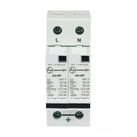 AU SPD Iimp 12.5kA Imax 50kA 1P N 240V Type 1 2 L T AUSP121PN50 ausp121pn50 spd ac type 12 1pn 2 mod. 12.5ka 50ka front