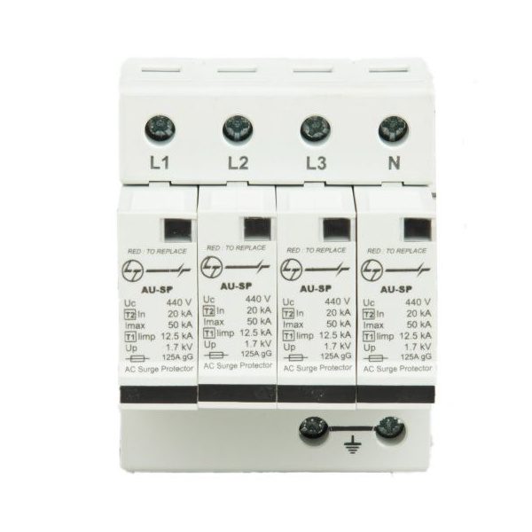 AU SPD Iimp 12.5kA Imax 50kA 3P N 400V AC Type 1 2 L T AUSP123PN50 ausp123pn50 spd ac type 1 2 3p n 4 mod.12.5ka 50ka front