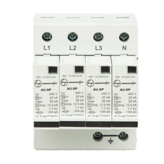 ausp123pn50_spd_ac_type_1_2_3p_n_4_mod.12.5ka_50ka_front.jpg AU SPD Iimp 12.5kA Imax 50kA 3P N 400V AC Type 1 2 L T AUSP123PN50 ausp123pn50 spd ac type 1 2 3p n 4 mod.12.5ka 50ka front