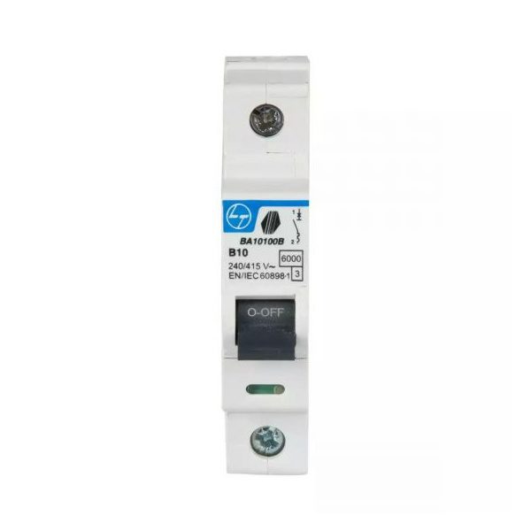 Tripper MCB 6A SP 240V AC 6kA B Curve L T BA10060B ba10100b sp 10ab curve mcb front