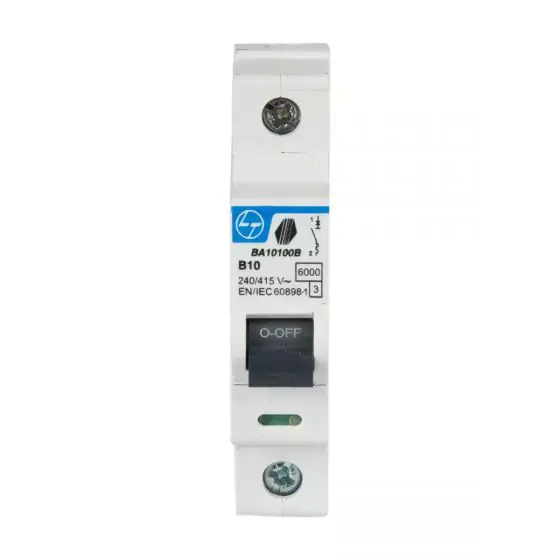 Tripper MCB 6A SP 240V AC 6kA B Curve L T BA10060B ba10100b sp 10ab curve mcb front
