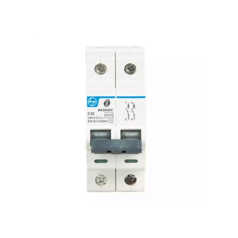 Tripper MCB 32A DP 240V AC 6kA C Curve L T BA20320C ba20320c dp 32accurve mcb front