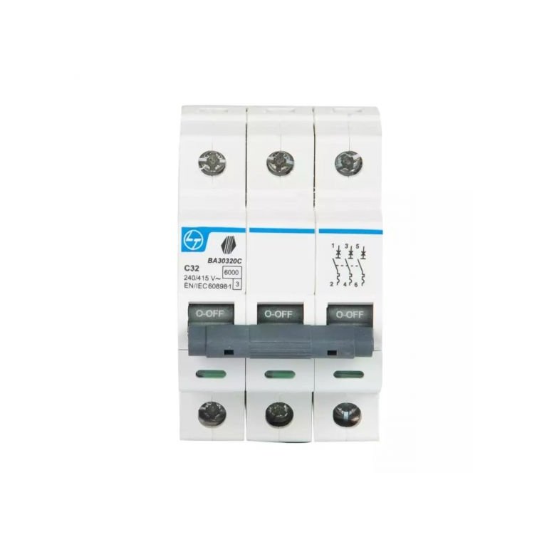 Tripper MCB 32A TP 415V AC 6kA C Curve L T BA30320C ba30320c tp 32a c curve mcb front