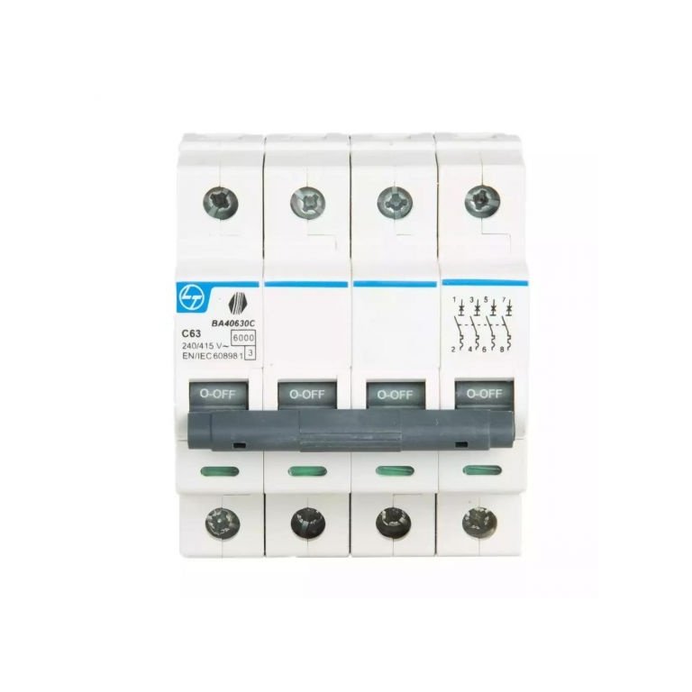 Tripper MCB 10A FP 415V AC 6kA C Curve L T BA40100C ba40630c fp 63ac curve mcb front