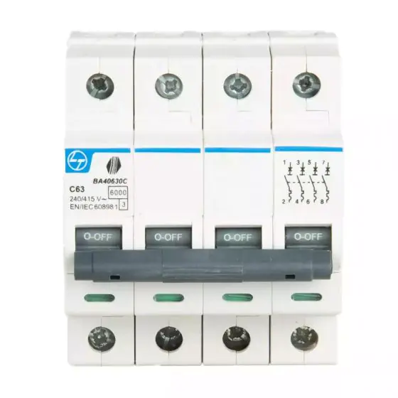 ba40630c_fp_63ac_curve-mcb_front.jpg Tripper MCB 10A FP 415V AC 6kA C Curve L T BA40100C ba40630c fp 63ac curve mcb front