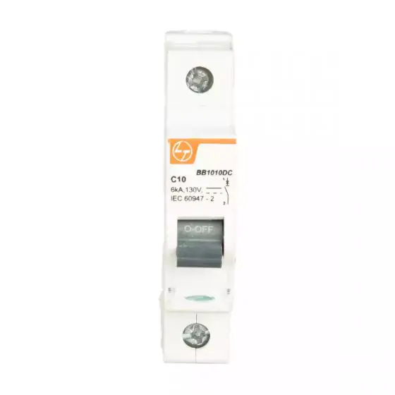 EXORA MCB 40A SP 130V DC 6kA C Curve L T bb1010dc mcb sp 10a 130v dc 6ka front