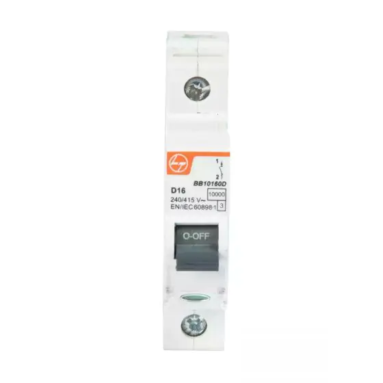 EXORA MCB 6A SP 240V AC 10kA D Curve L T BB10060D bb10160d mcb sp 16a d curve 10ka front