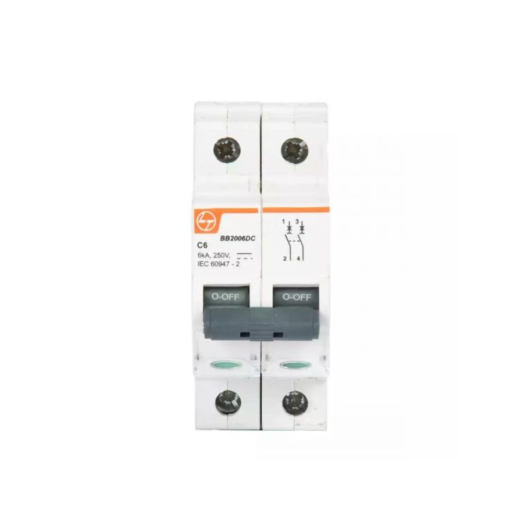 EXORA MCB 0.5A DP 250V DC 6kA C Curve L T bb2006dc mcb dp 6a 250v dc 6ka front