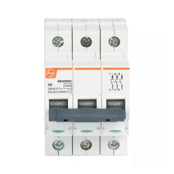 EXORA MCB 40A TP 415V AC 10kA D Curve L T BB30400D bb30060d mcb tp 6a d curve 10ka front
