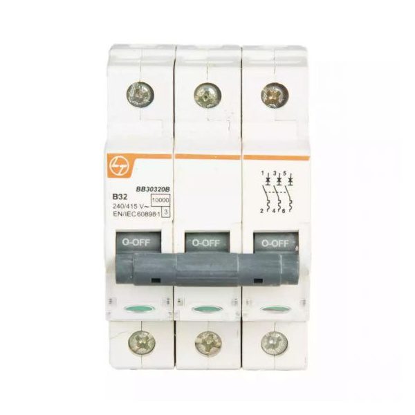 EXORA MCB 63A TP 415V AC 10kA B Curve L T BB30630B bb30320b mcb tp 32a b curve 10ka front